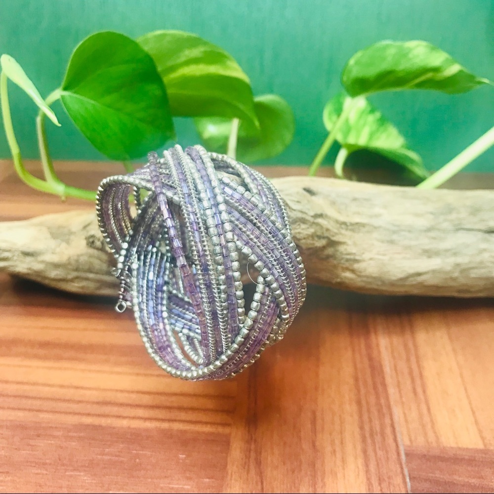 vintage beaded lavender lilac bracelet cuff